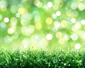 Obraz premium Lush Green Grass, Bokeh Lights, and Vivid Colors in a Sunny Meadow Scene, 8K Nature Photography
