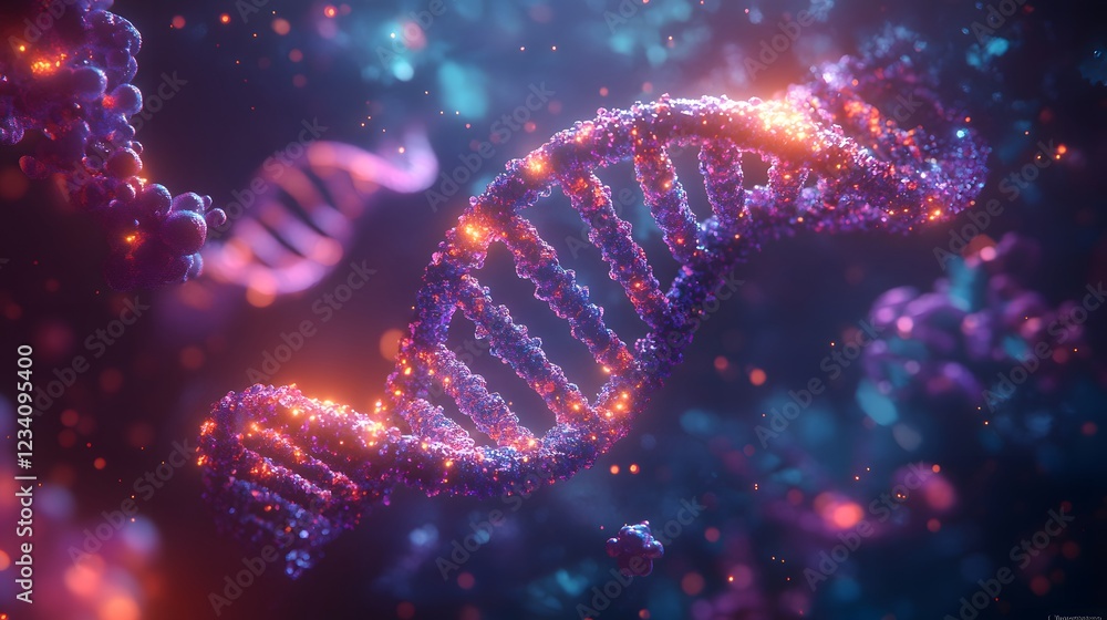 Aufkleber 3d rendering of a dna double helix surrounded by vibrant glowing chemical structures and molecular m