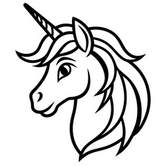 Fototapeta premium An elegant unicorn head silhouette icon set against a clean white background.