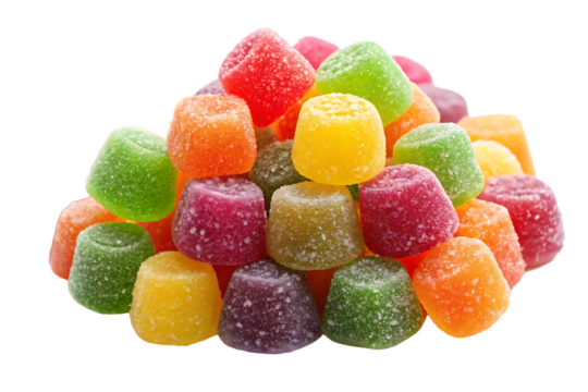 colorful fruit jelly candies on transparent background