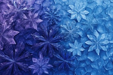 Frozen Blue Flowers And Snowflakes Winter Design