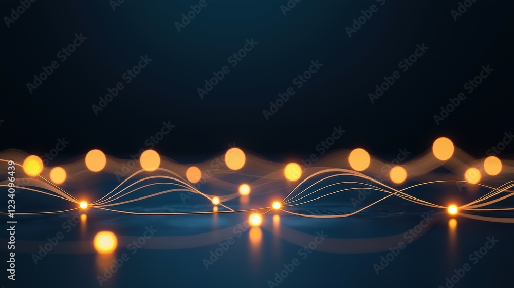 Poster networking technology and communication close up of a circuit board with glowing lines and connectio