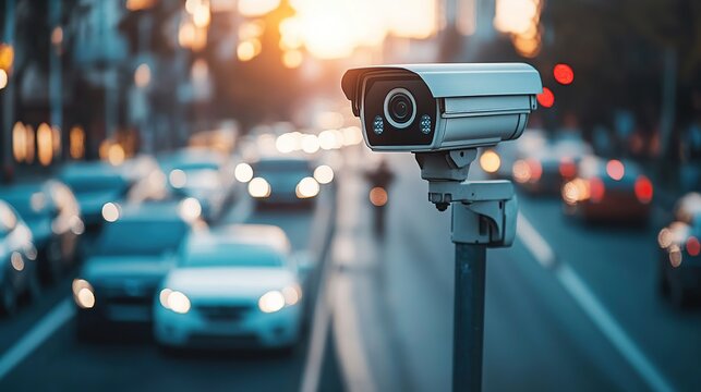 Traffic surveillance camera on busy highway