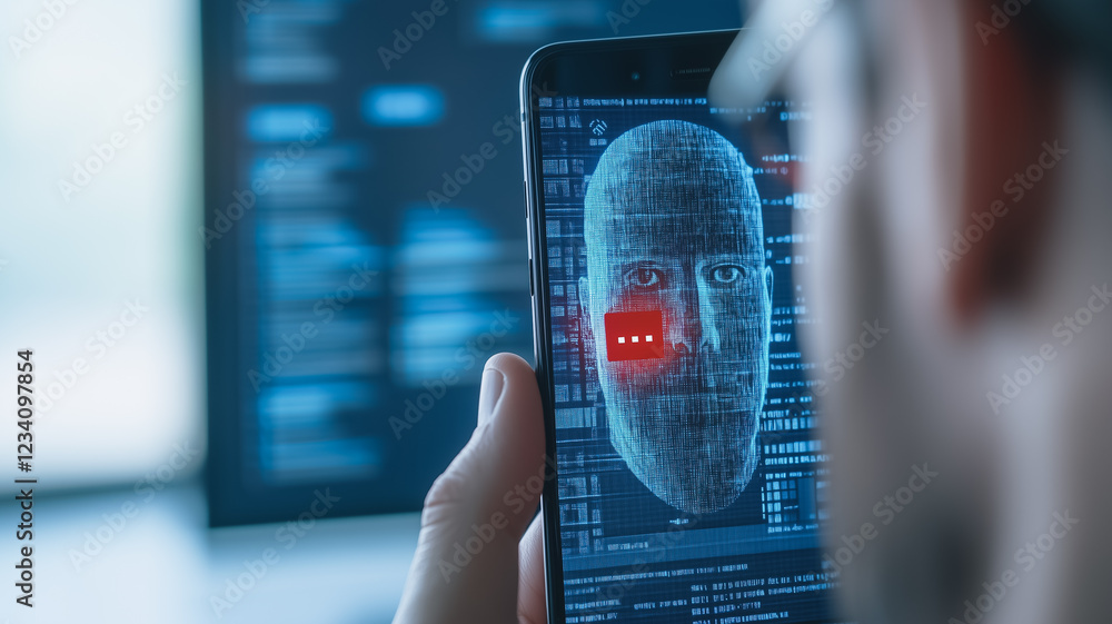 Poster digital identity verification: a close-up of a smartphone screen displaying a digital representation
