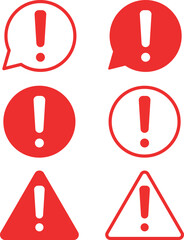 Caution and attention icon set. danger and warning icon symbol collection , red exclamation mark icon sign in flat style. vector illustration