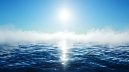 Fototapeta premium Bright Sun Over Foggy Blue Sea