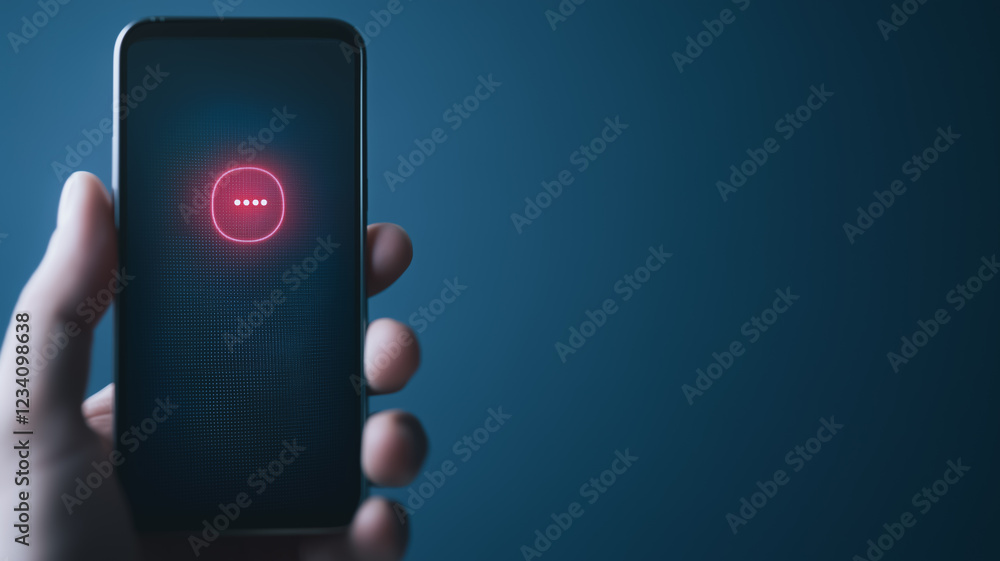 Poster loading or buffering symbol on smartphone screen: a hand holds a smartphone displaying a loading or 