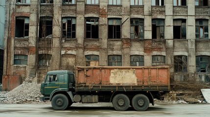 Derelict Factory and Truck: A Post-Industrial Scene