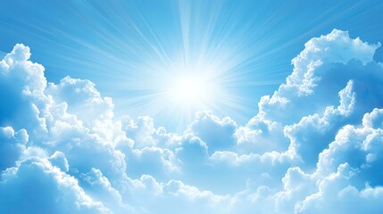 Bright Sun Shining Through Blue Sky and Clouds