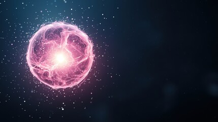 Obraz premium Particle Energy Field and Plasma Plasma ball with glowing filaments and particles, dark background, creates a mysterious and otherworldly feel