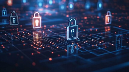 A digital representation of secure locks on a network, symbolizing cybersecurity and data protection.