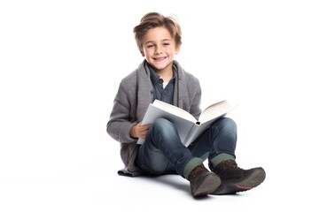 Fototapeta premium Boy reading sitting child.