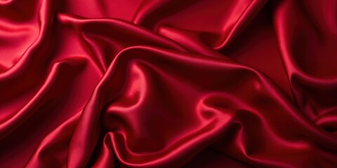 Obraz premium Vibrant, deep red satin fabric exudes elegance with its smooth, glossy finish. Its rich colors are accentuated by dramatic folds and subtle shadows, creating a mesmerizing contrast