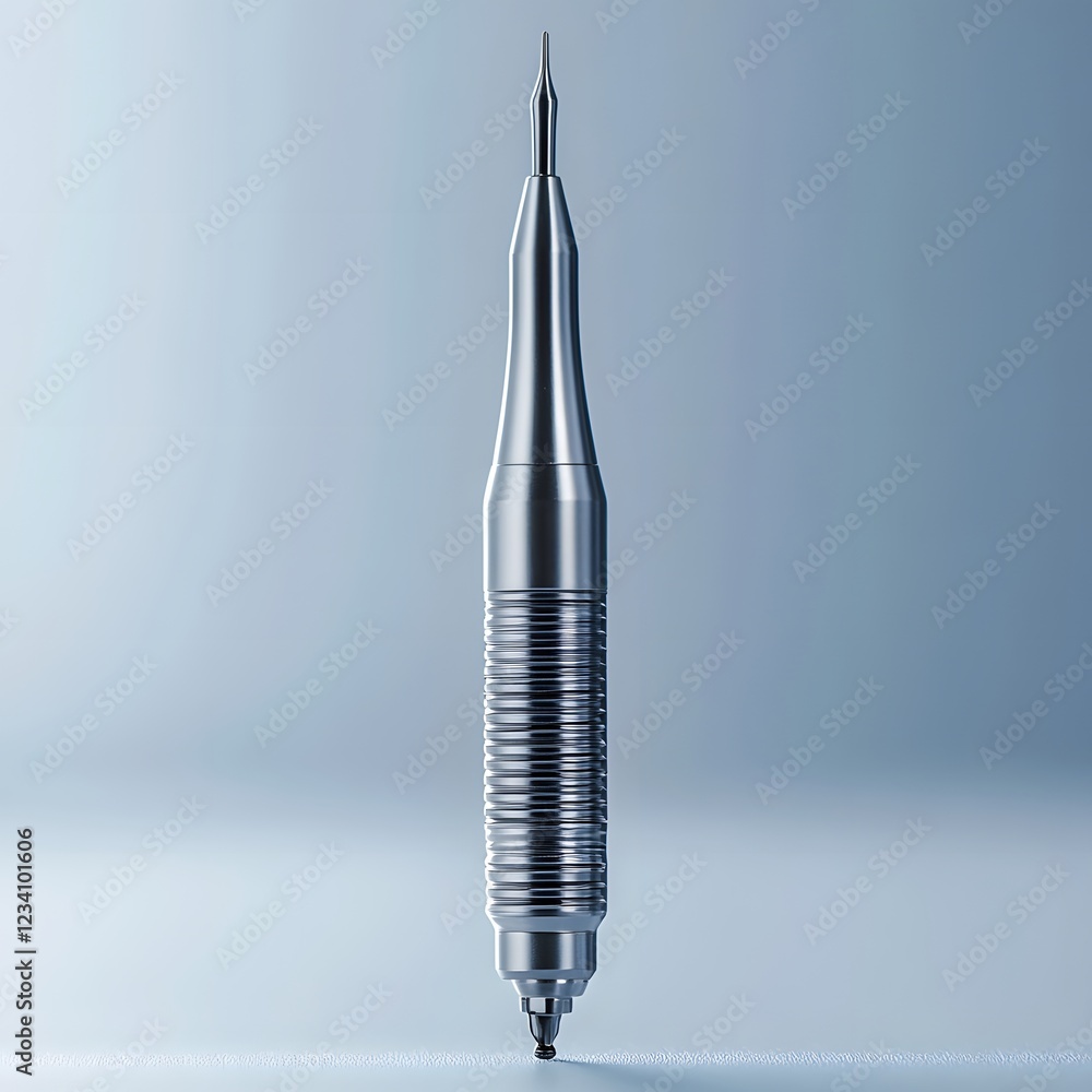 Poster clean dental drill with sharp precision bits isolated on a minimalist background reflecting light sy