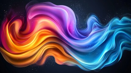 Abstract Background With Vibrant Blue, Magenta, And Orange Transparent Waves On A Black Background