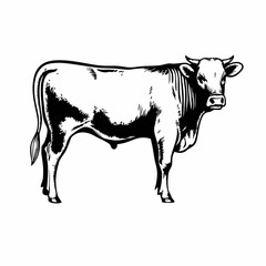 Detailed Line Art of Cow Standing with Smooth Coat and Gentle Expression
