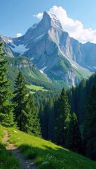 Fototapeta premium Majestic granite peaks rise above emerald forest, earthy, landscape, mountain