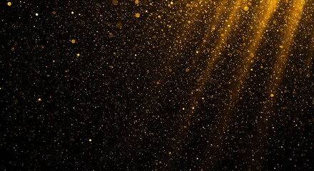 Fototapeta premium Luxurious beautiful dark black and gold bokeh light effect background with shimmer, golden god rays, abstract glitter lights. Defocused, blurred. Ideal Scenic Product Mockup or Christmas background 