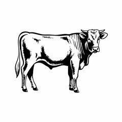 Detailed Line Art of Cow Standing with Smooth Coat and Gentle Expression
