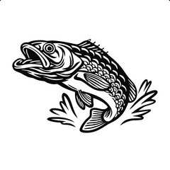 Stylized Fish Leaping with Dynamic Movement and Detailed Line Art