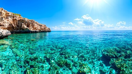 Fototapeta premium Bright Sunny Day at a Tropical Beach, Turquoise Water with