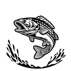 Stylized Fish Leaping with Dynamic Movement and Detailed Line Art