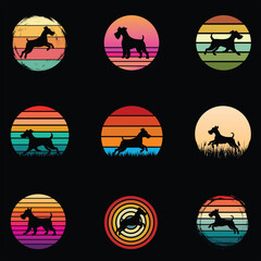 Fototapeta premium Collection of Welsh Terrier Dog Silhouette Set Against a Retro Sunset