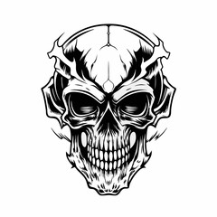 Intricate Tribal Skull with Hands Gripping the Head and Bold Line Art