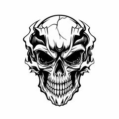 Intricate Tribal Skull with Hands Gripping the Head and Bold Line Art