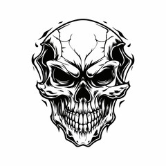 Intricate Tribal Skull with Hands Gripping the Head and Bold Line Art