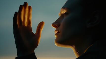 Fototapeta premium Silhouette of a Person Reaching for the Light