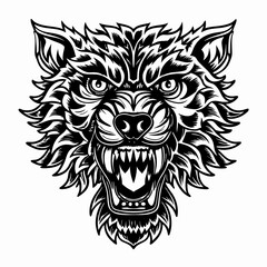Tribal Wild Bear Head with Fierce Expression and Detailed Fur Design