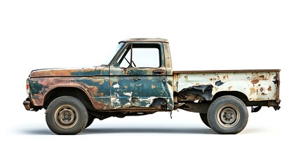A photo of a truck with a visible dent on its side, showcasing the damage on the vehicleâ€™s surface, set against a clean white background