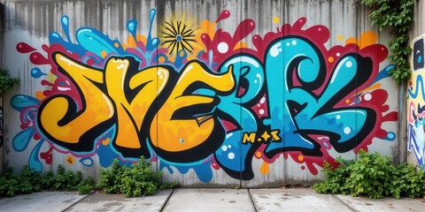 Dynamic spray-painted graffiti art, featuring vibrant blue and yellow hues, centers around a bold black-outlined "SWEER." Its striking contrast is further enhanced by additional yellow and black outli