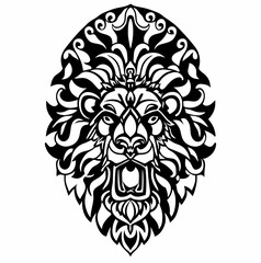 Tribal Lion Head with Intricate Line Art and Flowing Mane Design