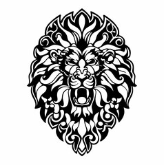Obraz premium Tribal Lion Head with Intricate Line Art and Flowing Mane Design