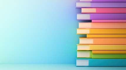 Colorful Stack Stack of books with brightly colored covers, arranged in a rainbow pattern, visually appealing and vibrant