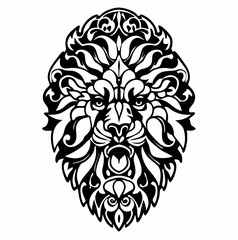 Tribal Lion Head with Intricate Line Art and Flowing Mane Design
