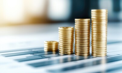 Stacks of gold coins representing financial growth and investment opportunities in a modern business environment.