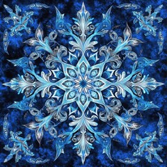 Intricate Blue Mandala Artistic Snowflake Design