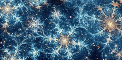 Fototapeta premium Abstract Blue and Gold Fractal Snowflake Design