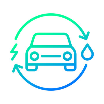 Plug-in hybrid electric vehicles icon (PHEV car), with recycling rotation arrow, Half section part of electric energy and fuel engine renewable loop, Vector illustration