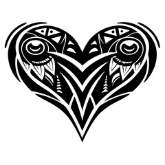 Obraz premium Tribal Heart-Shaped Design with Two Birds and Intricate Feather Details