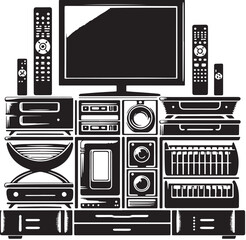 Black TV Stand Silhouette Vector, High Quality Illustration on White Background