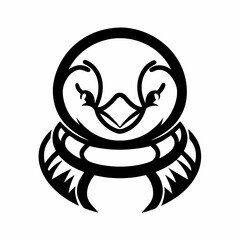 Stylized Penguin Character with Bold Lines and Symmetrical Design