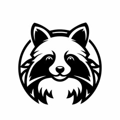 Stylized Raccoon Face with Detailed Fur and Symmetrical Design in Black and White