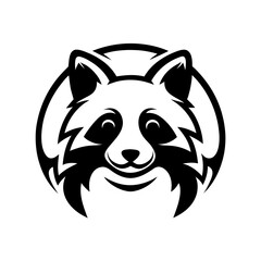Stylized Raccoon Face with Detailed Fur and Symmetrical Design in Black and White