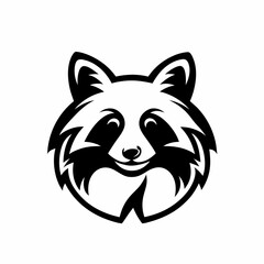 Stylized Raccoon Face with Detailed Fur and Symmetrical Design in Black and White