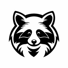 Stylized Raccoon Face with Detailed Fur and Symmetrical Design in Black and White