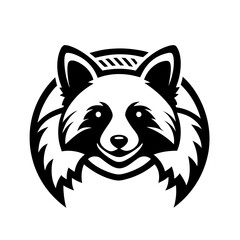 Stylized Raccoon Face with Detailed Fur and Symmetrical Design in Black and White